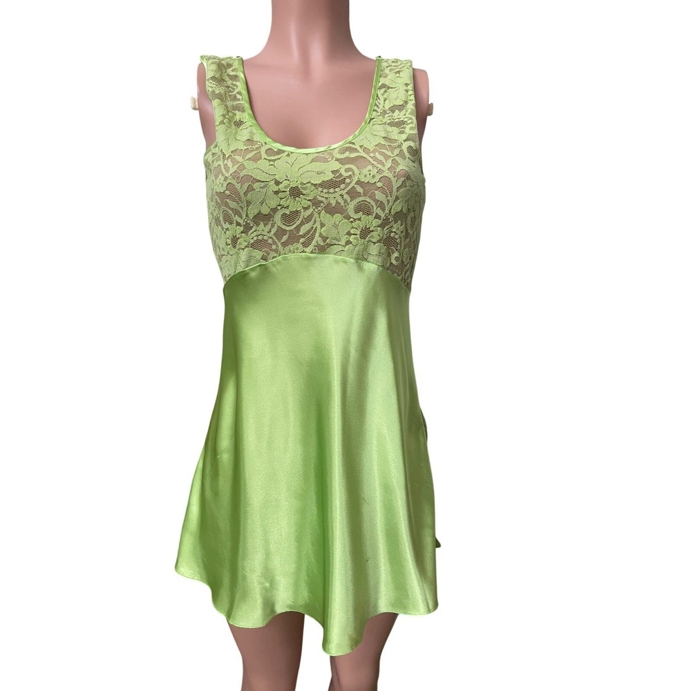 Victoria's Secret‎ Y2K Lime Green Lace Slip Dress Lingerie Fairycore Small